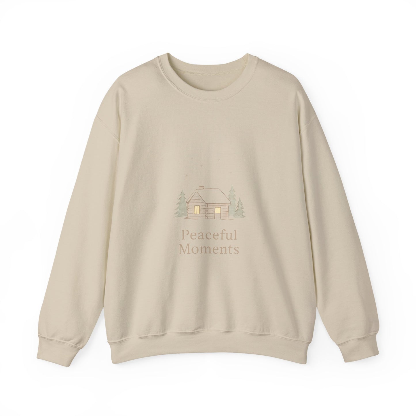 Peaceful Moments Cabin Sweatshirt — Cozy Winter Lodge Crewneck-Sweatshirt-Haxberry-Color:Sand-Size:2XL-Printify