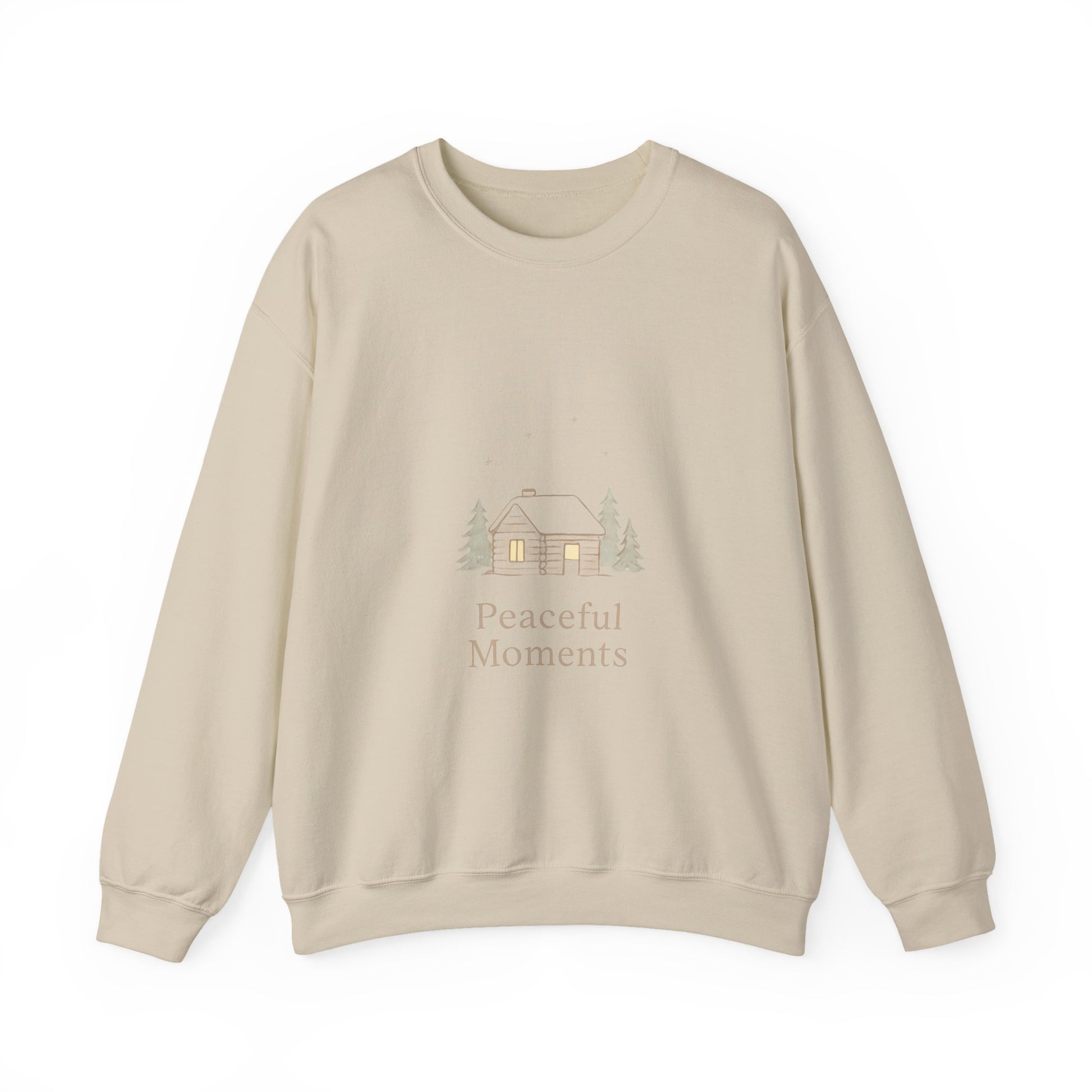 Peaceful Moments Cabin Sweatshirt — Cozy Winter Lodge Crewneck-Sweatshirt-Haxberry-Color:Sand-Size:2XL-Printify
