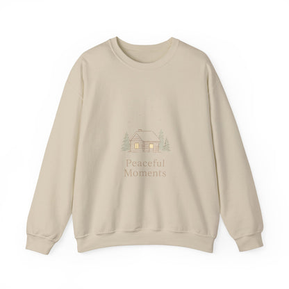 Peaceful Moments Cabin Sweatshirt — Cozy Winter Lodge Crewneck-Sweatshirt-Haxberry-Color:Sand-Size:2XL-Printify