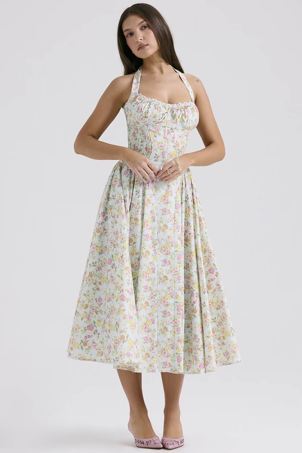 Floral Halter Neck Midi Dress-Drees-Haxberry-Haxberry