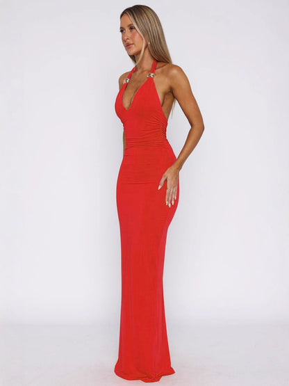 Sleeveless Bodycon Dress with Deep V-Neck and Slit-Drees-Haxberry-Haxberry