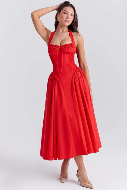 Floral Halter Neck Midi Dress-Drees-Haxberry-Color:Red halterneck-Size:S-Haxberry