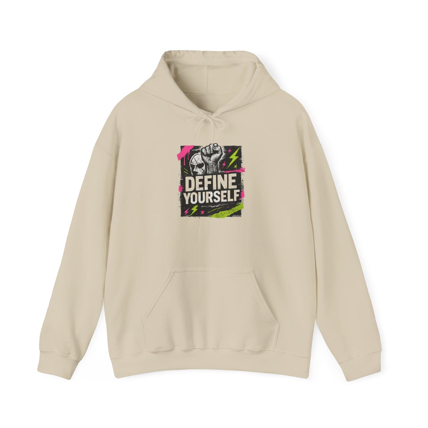 Define Yourself Graphic Hoodie — Empowerment Streetwear Sweatshirt-Hoodie-Haxberry-Size:3XL-Color:Sand-Printify