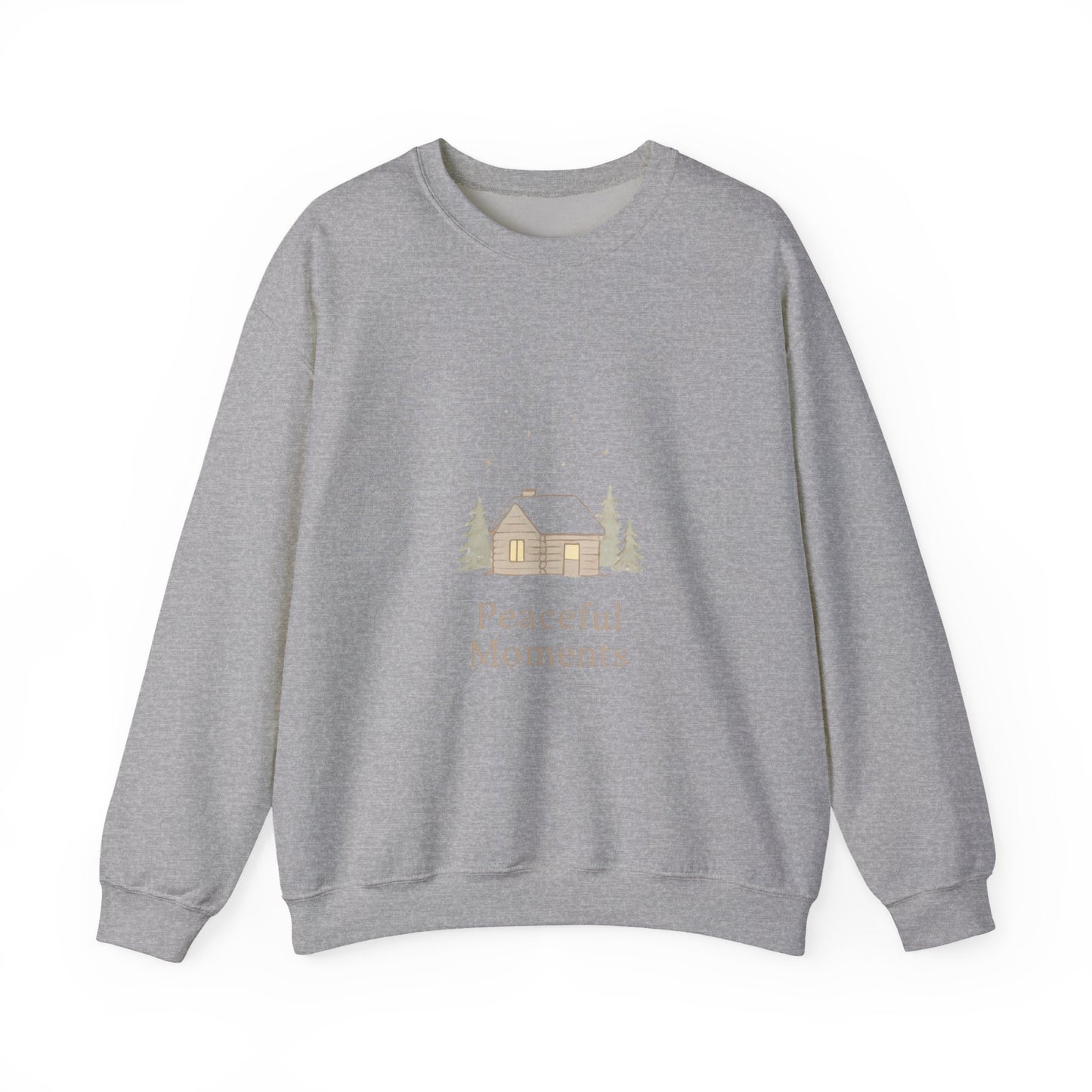 Peaceful Moments Cabin Sweatshirt — Cozy Winter Lodge Crewneck-Sweatshirt-Haxberry-Color:Sport Grey-Size:XL-Printify