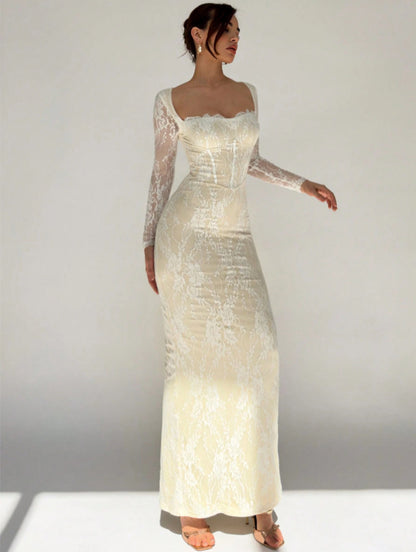 Womens Lace Dress-Dress-Haxberry-Color:apricot color-Size:S-Haxberry