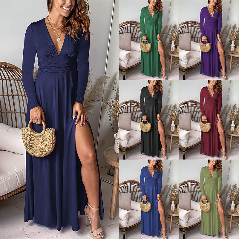 V-Neck Long-Sleeve Dress-Drees-Haxberry-Haxberry