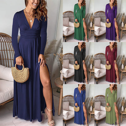 V-Neck Long-Sleeve Dress-Drees-Haxberry-Haxberry