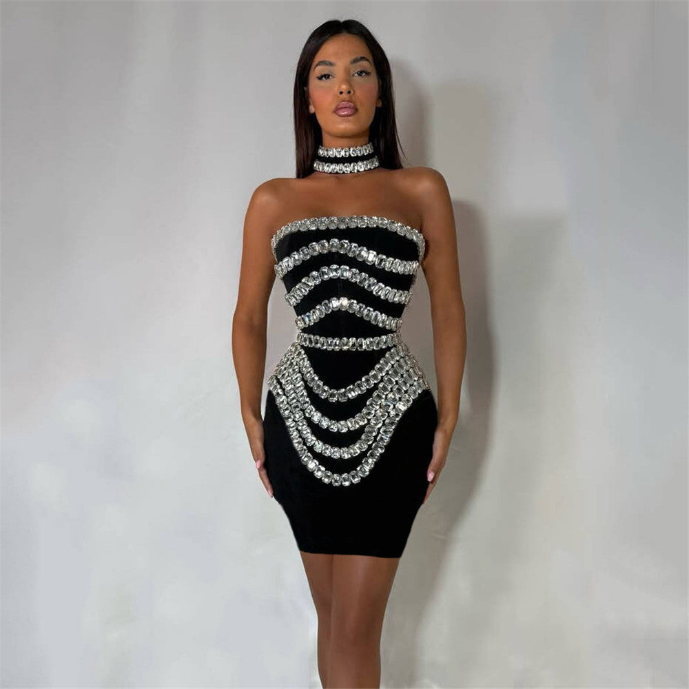 Rhinestone Bodycon Tube Top Evening Dress-Dress-Haxberry-Haxberry