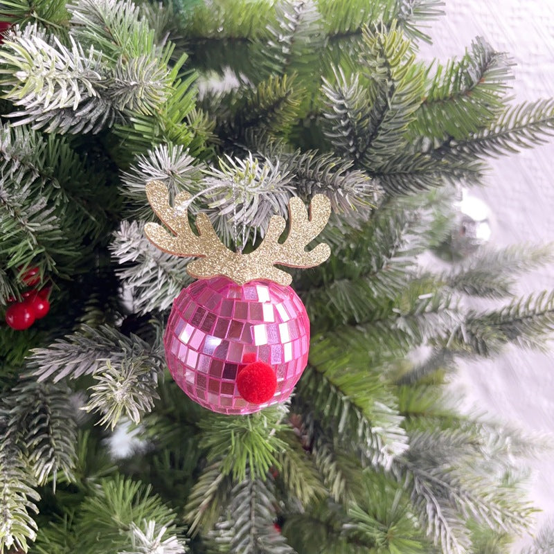 Mirror Elk Horn Christmas Ball Tree Decoration Pendant-Gift card-Haxberry-color:Big antlers pink 6cm-Haxberry