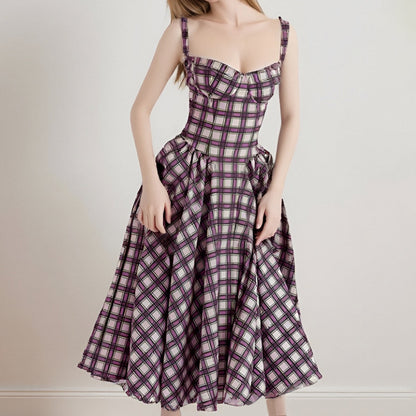 Womens Dress-Drees-Haxberry-Color:Wine red plaid-Size:XL-Haxberry