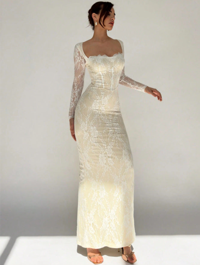 Womens Lace Dress-Dress-Haxberry-Color:apricot color-Size:XL-Haxberry