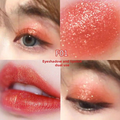 Fine glitter lipstick and eye shadow in one product