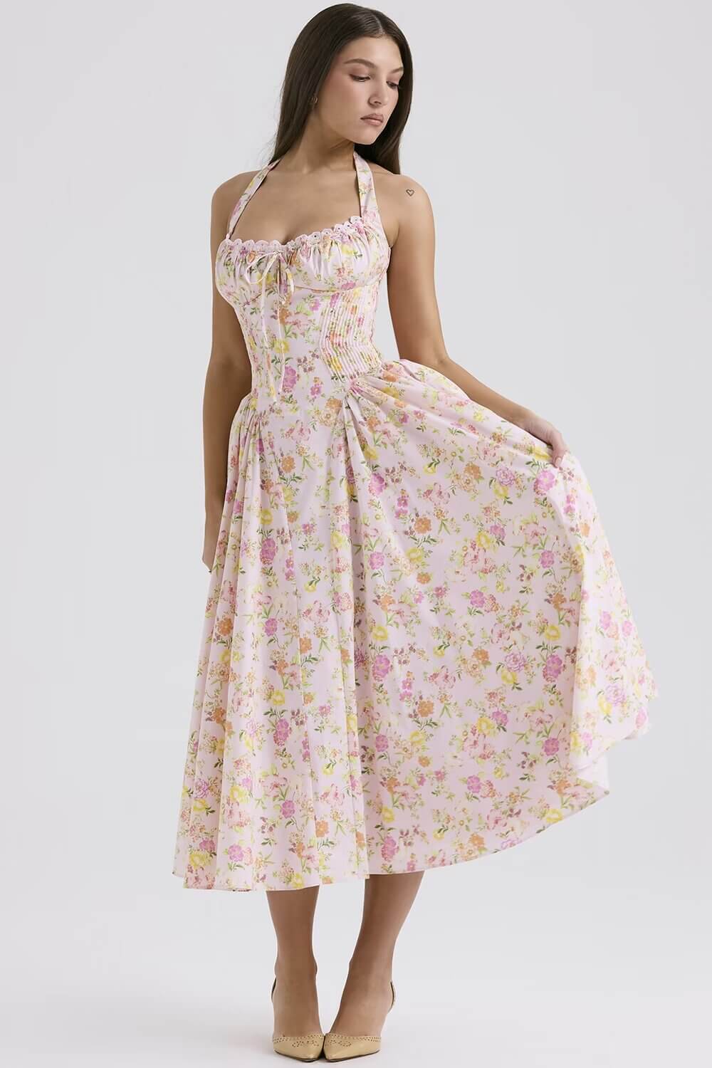 Floral Halter Neck Midi Dress-Drees-Haxberry-Haxberry