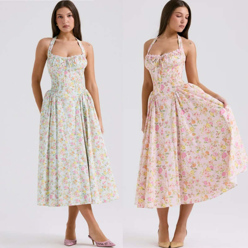 Floral Halter Neck Midi Dress-Drees-Haxberry-Haxberry
