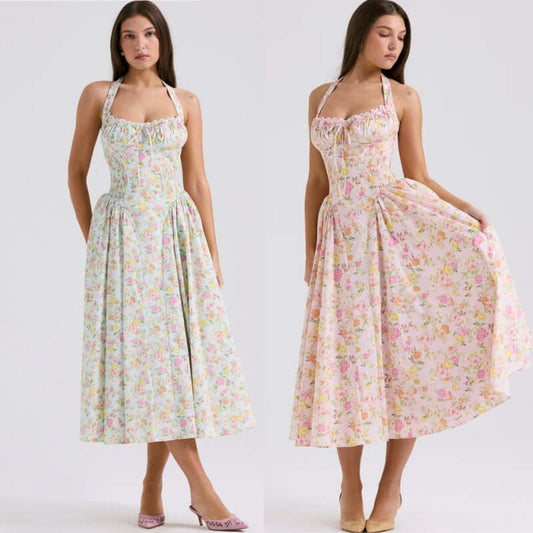 Floral Halter Neck Midi Dress-Drees-Haxberry-Haxberry