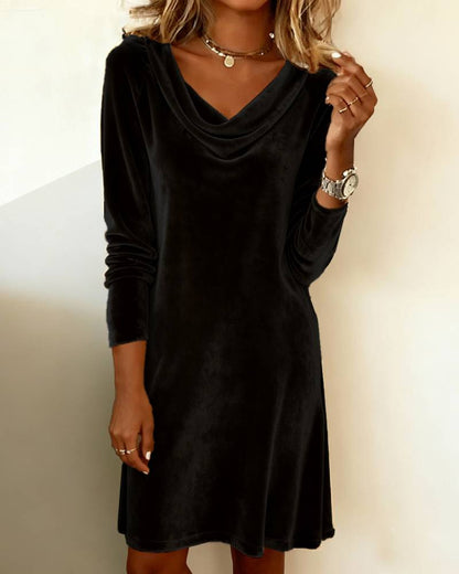 Velvet Cowl Neck Dress-Drees-Haxberry-Color:Black-Size:M-Haxberry