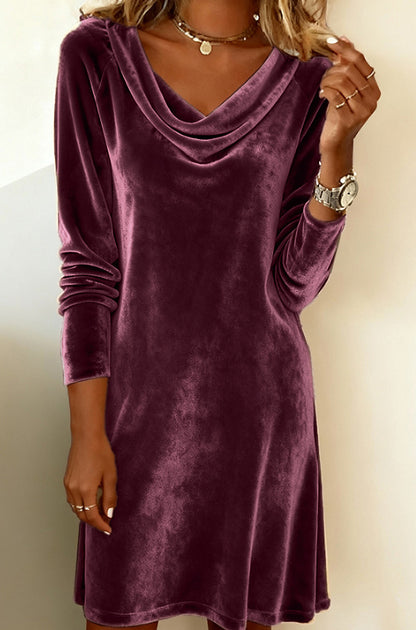 Velvet Cowl Neck Dress-Drees-Haxberry-Color:Purple-Size:XXXL-Haxberry