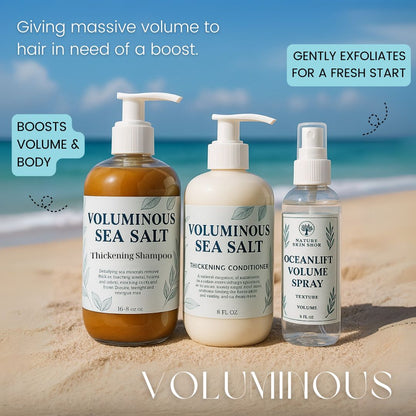 Voluminous Sea Salt Shampoo & Conditioner Set + OceanLift Volume Spray – Boost Texture & Volume-n/a-Haxberry-Nature Skin Shop