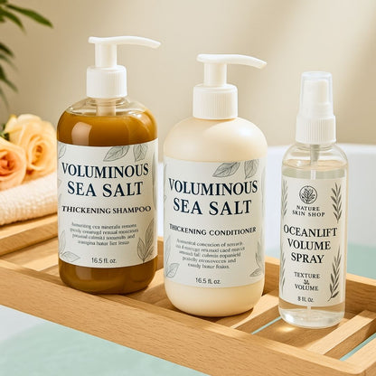 Voluminous Sea Salt Shampoo & Conditioner Set + OceanLift Volume Spray – Boost Texture & Volume-n/a-Haxberry-Nature Skin Shop